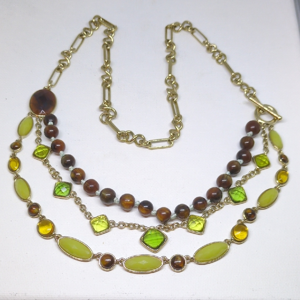 Elegant Multi Strand Necklace With Greens And Browns